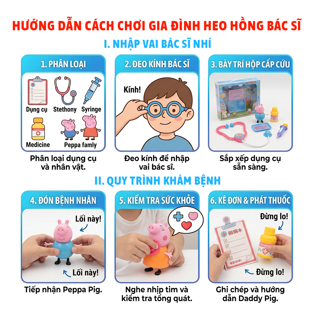 Đồ Chơi Mô Hình Gia Đình Heo Hồng Làm Bác Sĩ