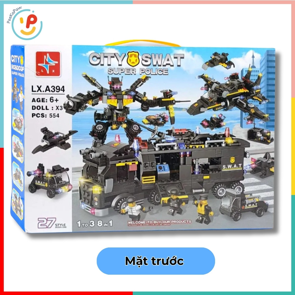 Bộ Lắp Ráp City SWAT Super Police LX.A394 554 Mảnh 8in1 Kèm 3 Nhân Vật – PeeKaPaw Toys