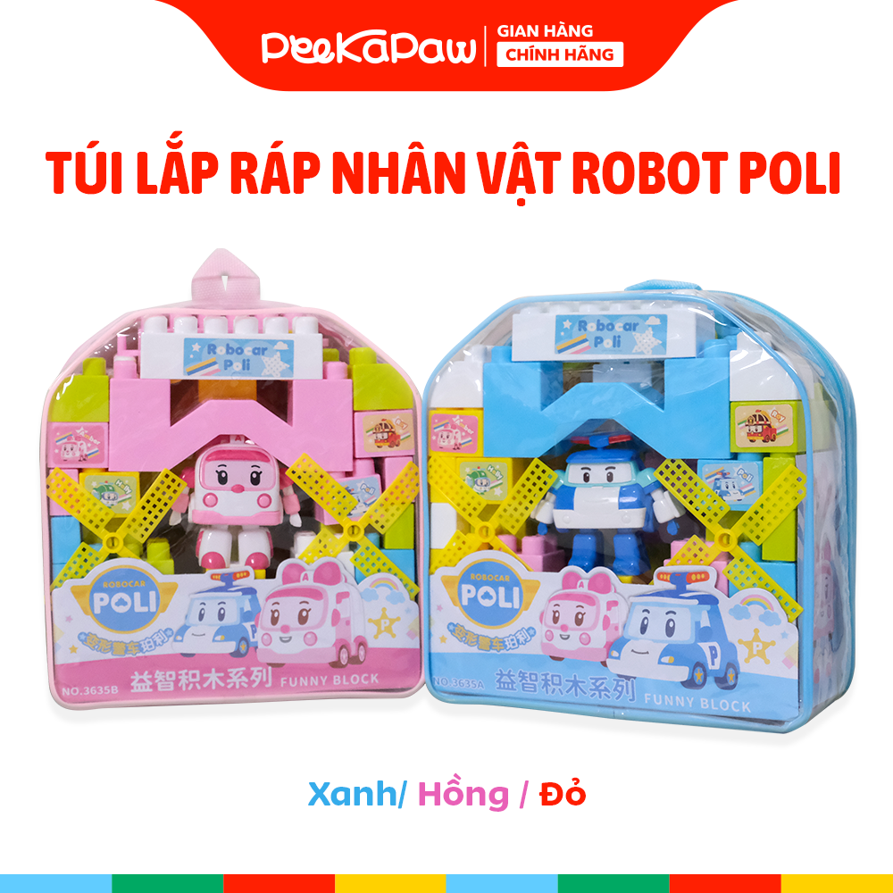 Ba lô đồ chơi lắp ráp xếp hình khối to 52 chi tiết nhân vật Robot Poli 3635 PeeKaPaw Toys