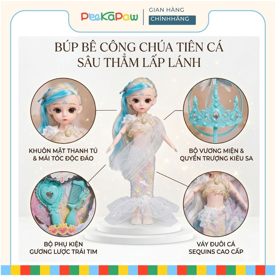 Búp Bê Công Chúa Nàng Tiên Cá 60cm Chủ Đề Đại Dương 598-193 PeeKaPaw Toys