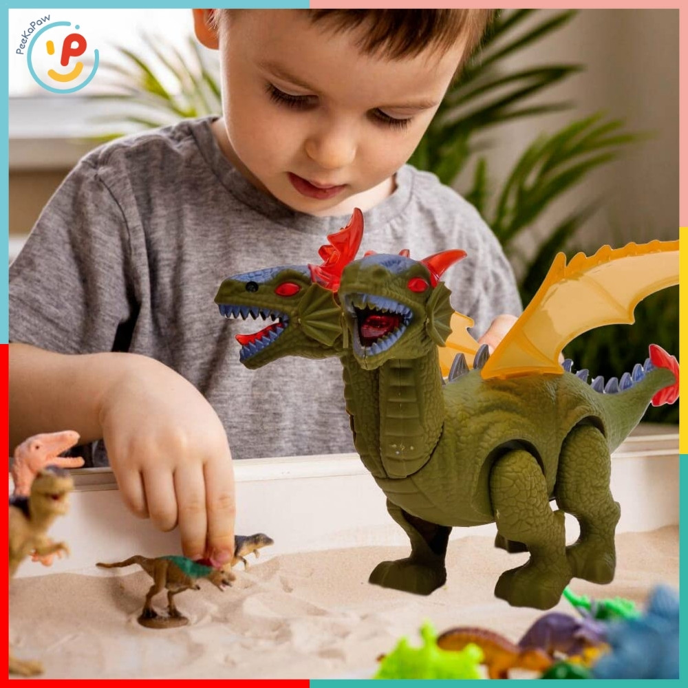 Khủng Long 2 Đầu Có Đèn Và Âm Thanh 8771 Di Chuyển Được Cực Ngầu – PeeKaPaw Toys