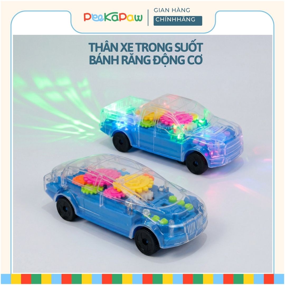 Xe cảnh sát thân trong suốt bánh răng chạy pin có đèn nhạc PeeKaPaw Toys