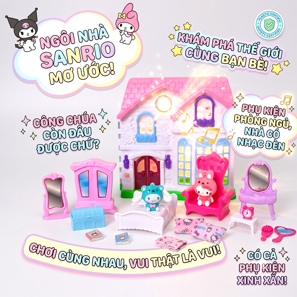 Ngôi nhà gia đình nhân vật hoạt hình Sanrio có đèn nhạc 5807-7A PeeKaPaw Toys