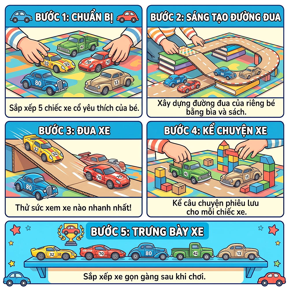 Hộp 5 chiếc xe cổ mô hình mini nhiều mẫu cho bé sưu tầm PeeKaPaw Toys