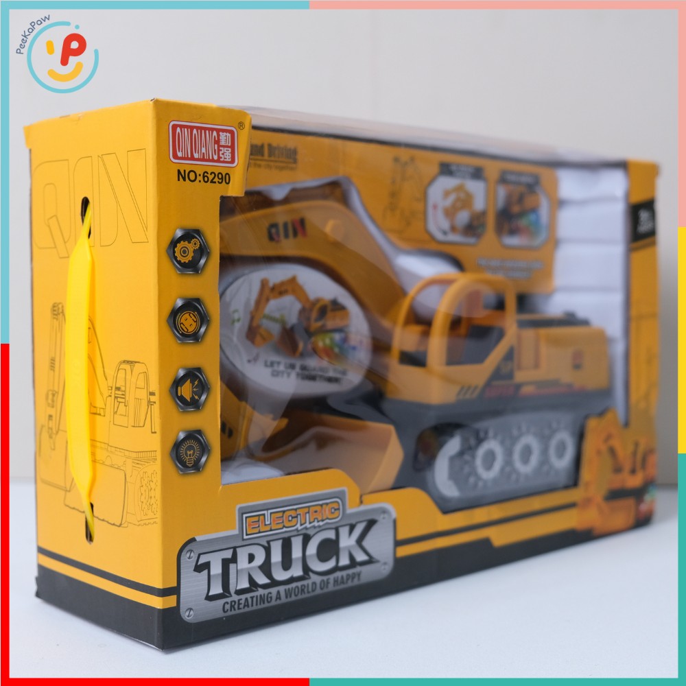 Xe Xúc Công Trình Chạy Pin 6290 Có Đèn Âm Thanh Cần Cẩu Nâng Hạ PeeKaPaw Toys