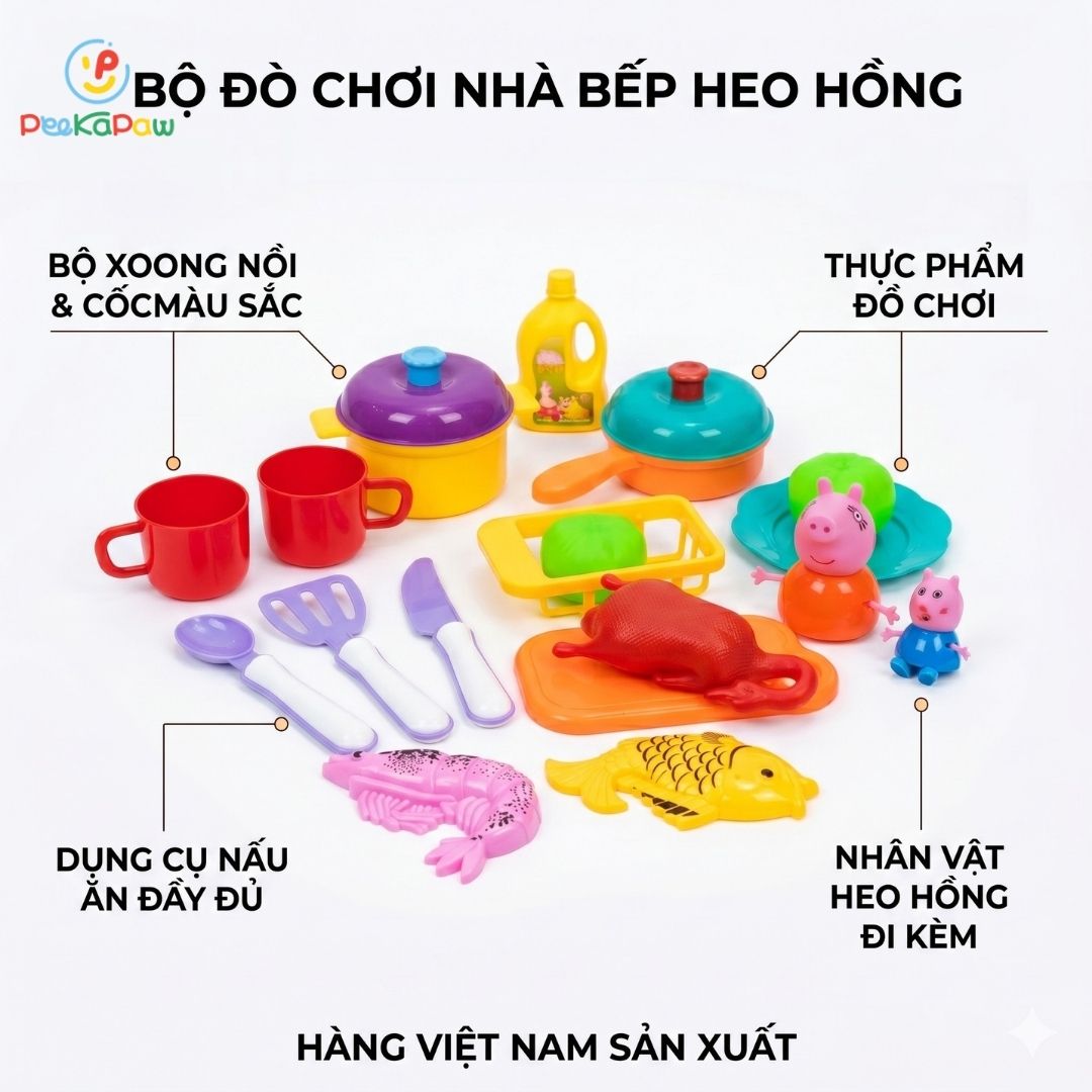 Túi đồ chơi bếp gia đình heo hồng hàng Việt Nam 309 PeeKaPaw Toys