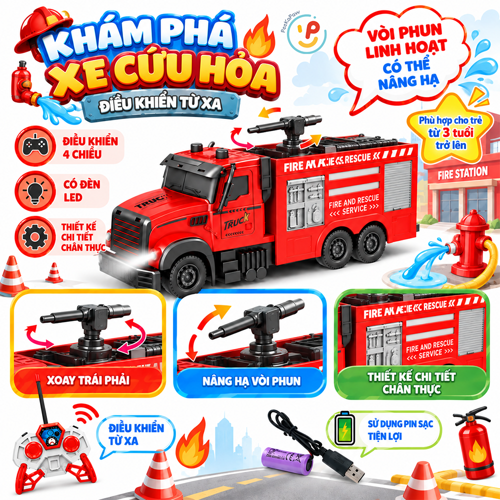 Xe điều khiển mẫu xe công trình xe cứu hoả 6677 PeeKaPaw Toys