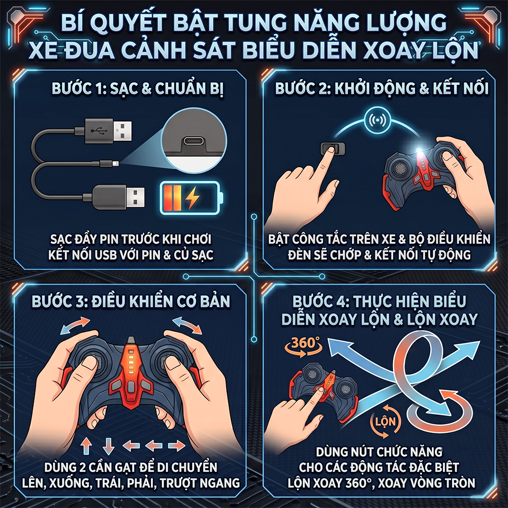Xe cảnh sát điều khiển pin sạc bánh xe Omni có đèn âm thanh 666-171