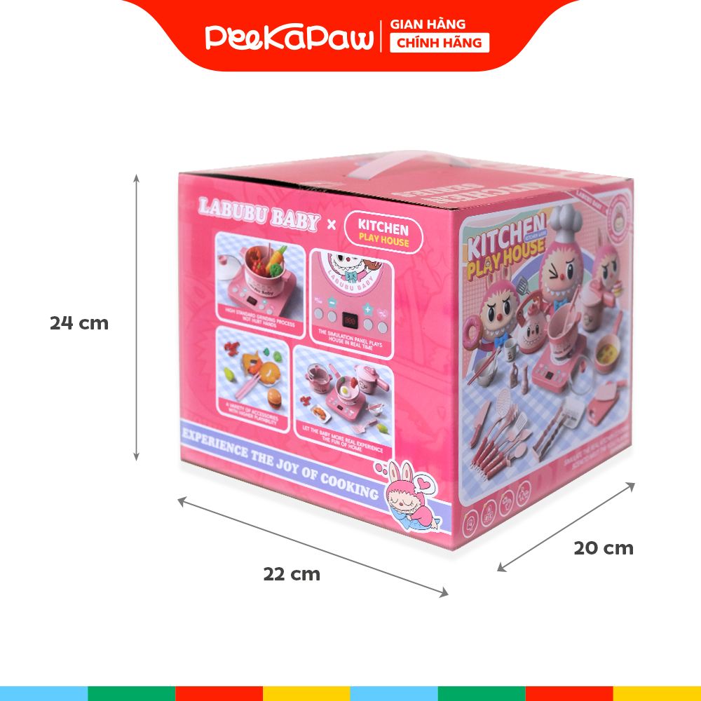 Đồ chơi nhà bếp Labubu hồng 23 món bếp có đèn âm thanh S20-16 PeeKaPaw Toys