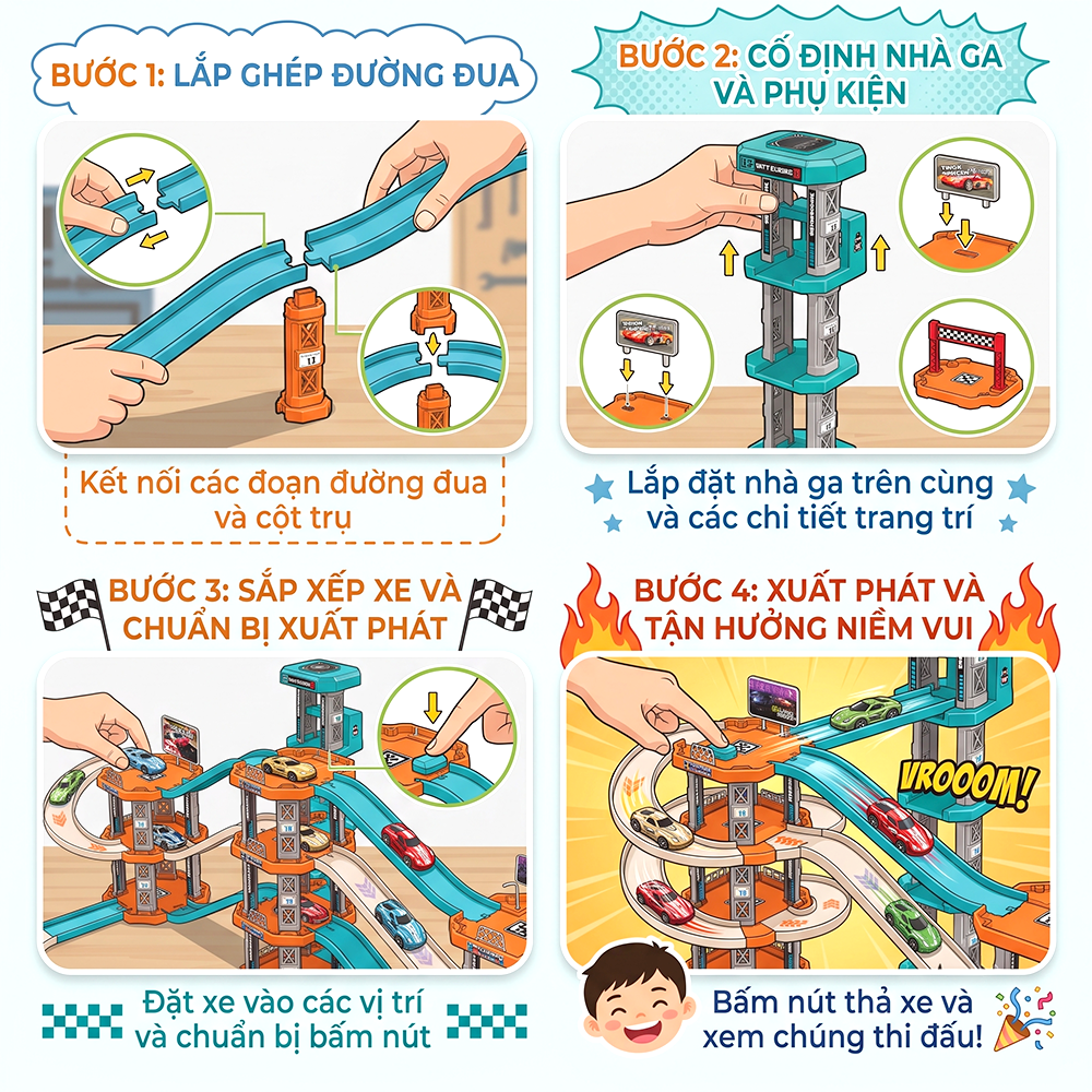 Bộ lắp ráp đường ray xe đua 3 tháp 3 tầng 138 chi tiết 17S PeeKaPaw Toys
