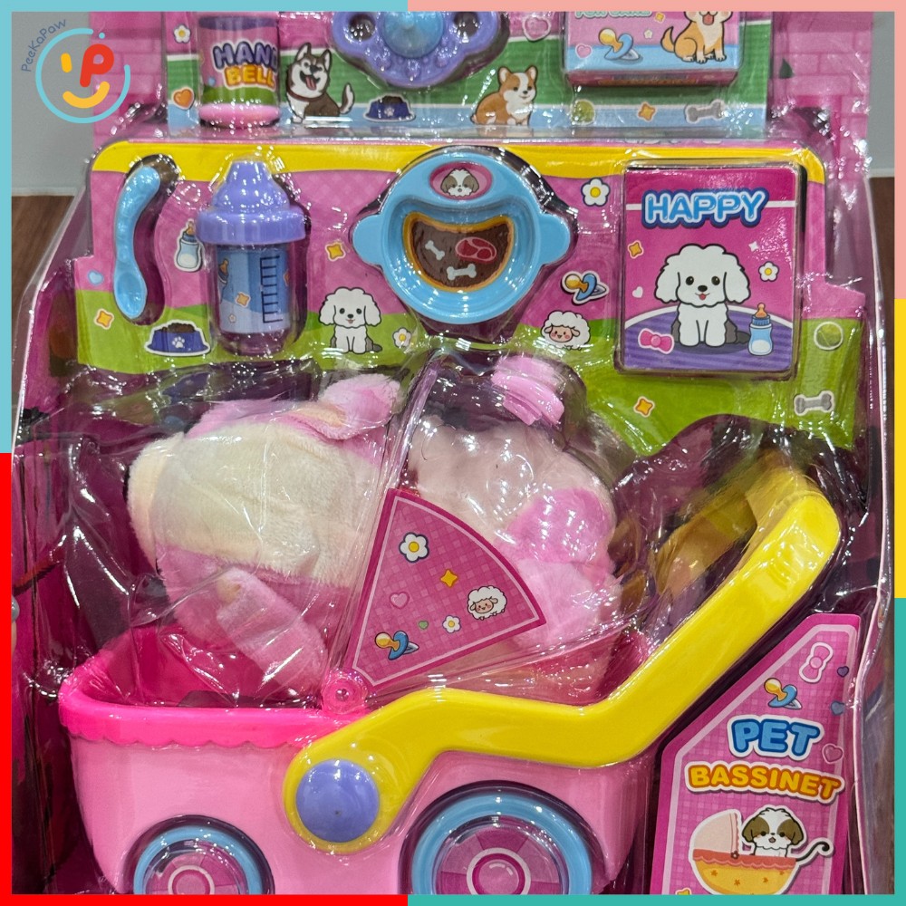 Xe đẩy thú cưng kèm thú bông và phụ kiện 1368-98 đồ chơi nhập vai cho bé gái PeeKaPaw Toys