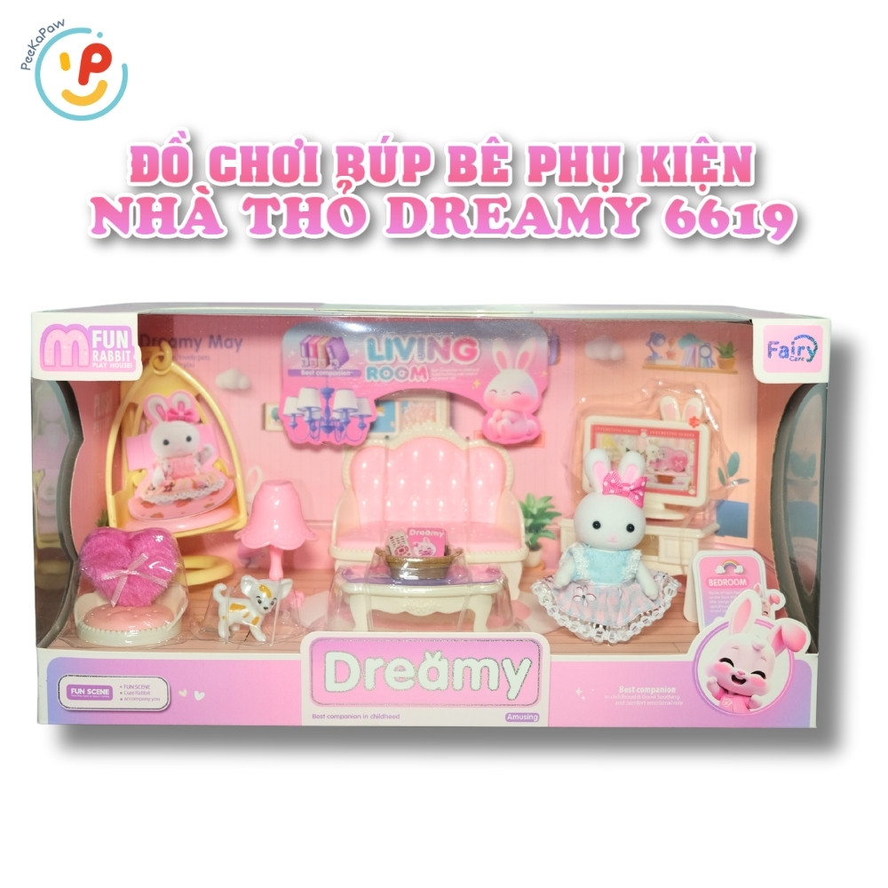 Đồ chơi búp bê nhà thỏ Dreamy 6619 và phụ kiện phòng khách - PeeKaPaw Toys