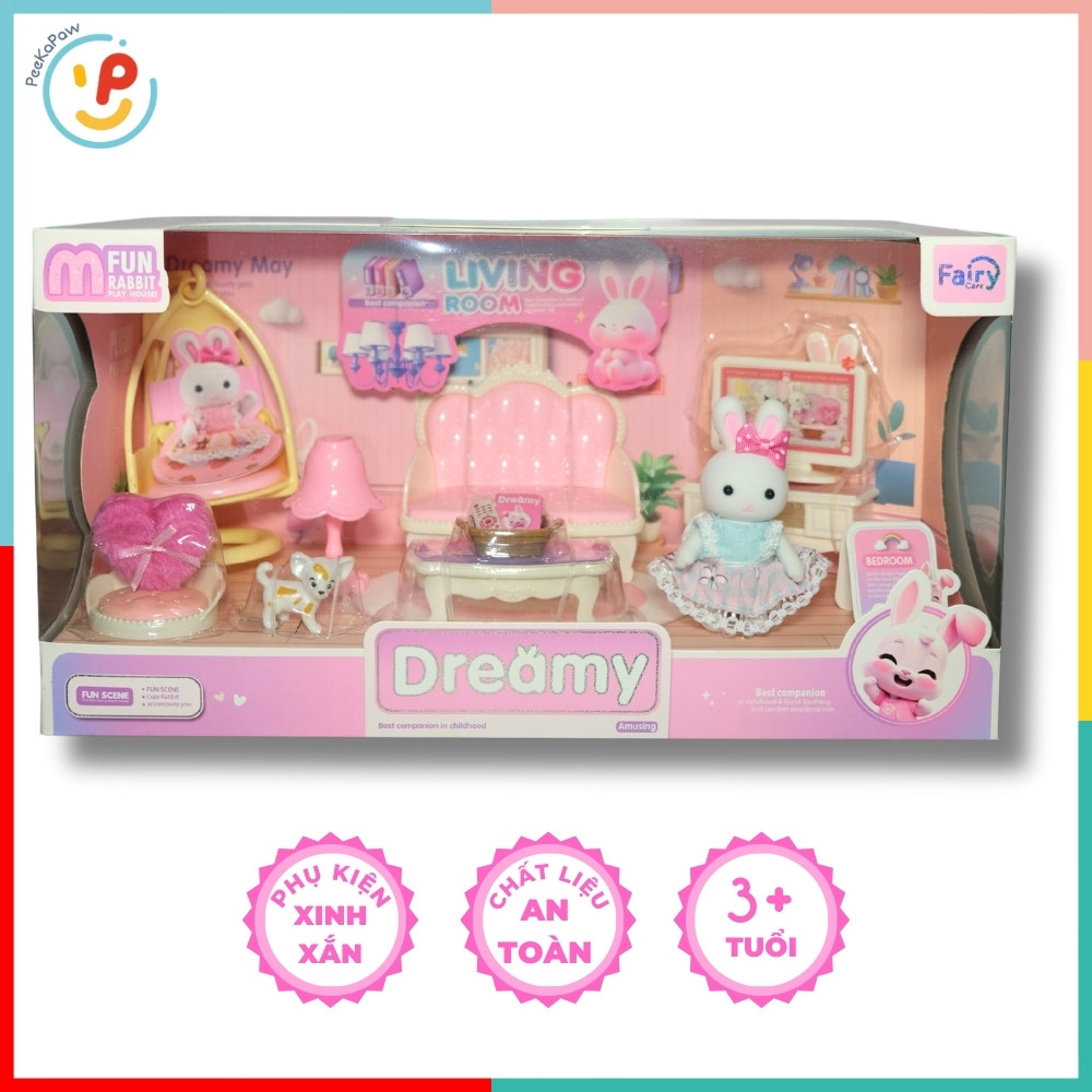 Đồ chơi búp bê nhà thỏ Dreamy 6619 và phụ kiện phòng khách - PeeKaPaw Toys