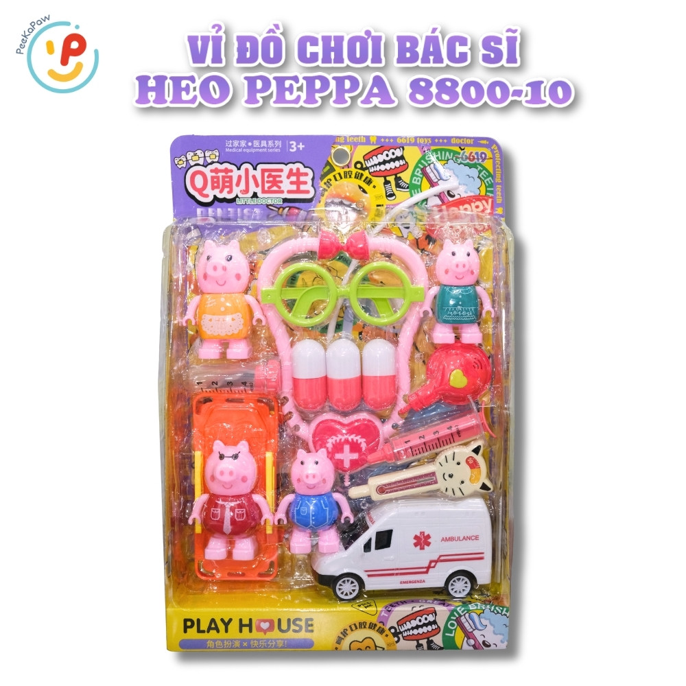 Bộ đồ chơi bác sĩ heo hồng 8800-10 Play House kèm xe cứu thương – PeeKaPaw Toys