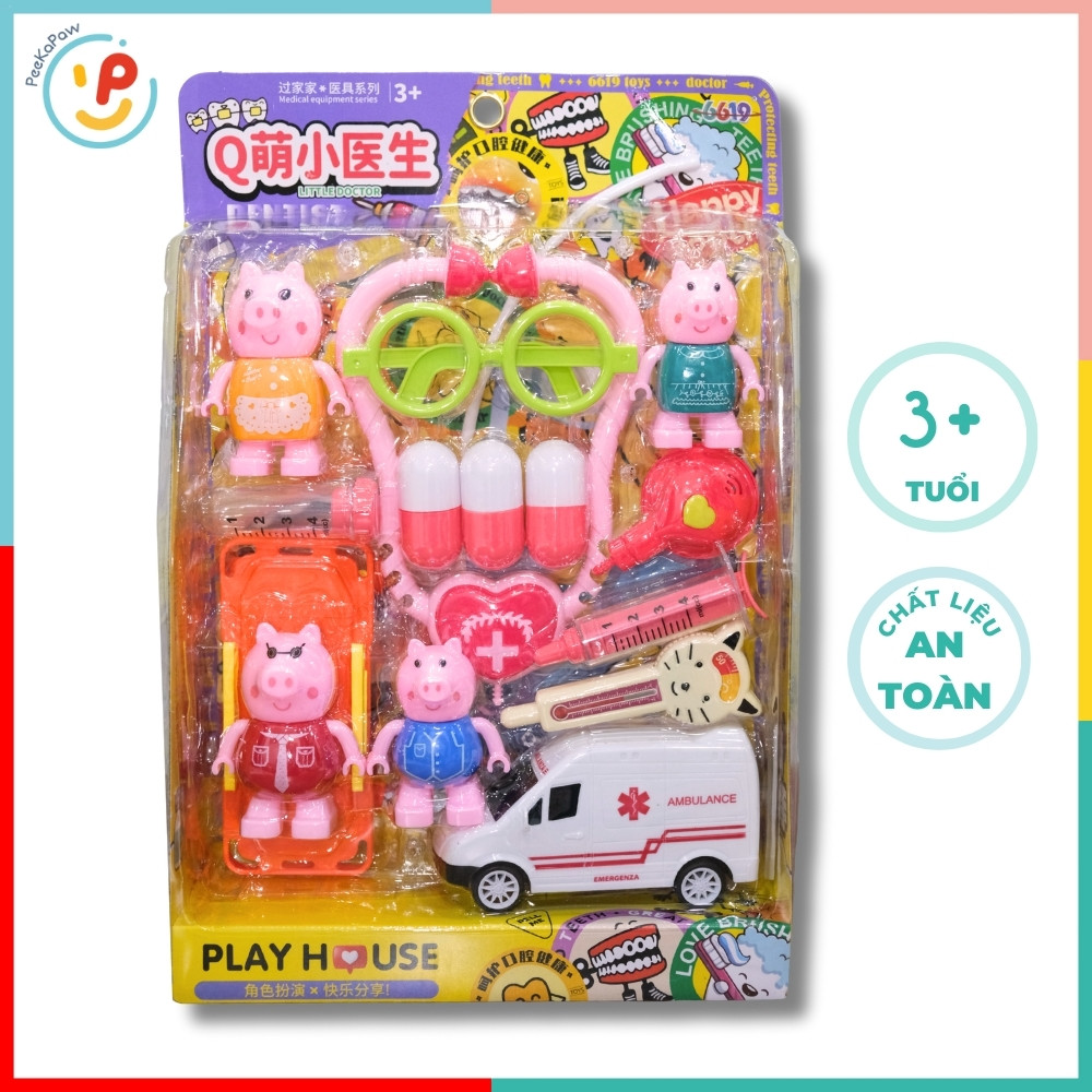 Bộ đồ chơi bác sĩ heo hồng 8800-10 Play House kèm xe cứu thương – PeeKaPaw Toys