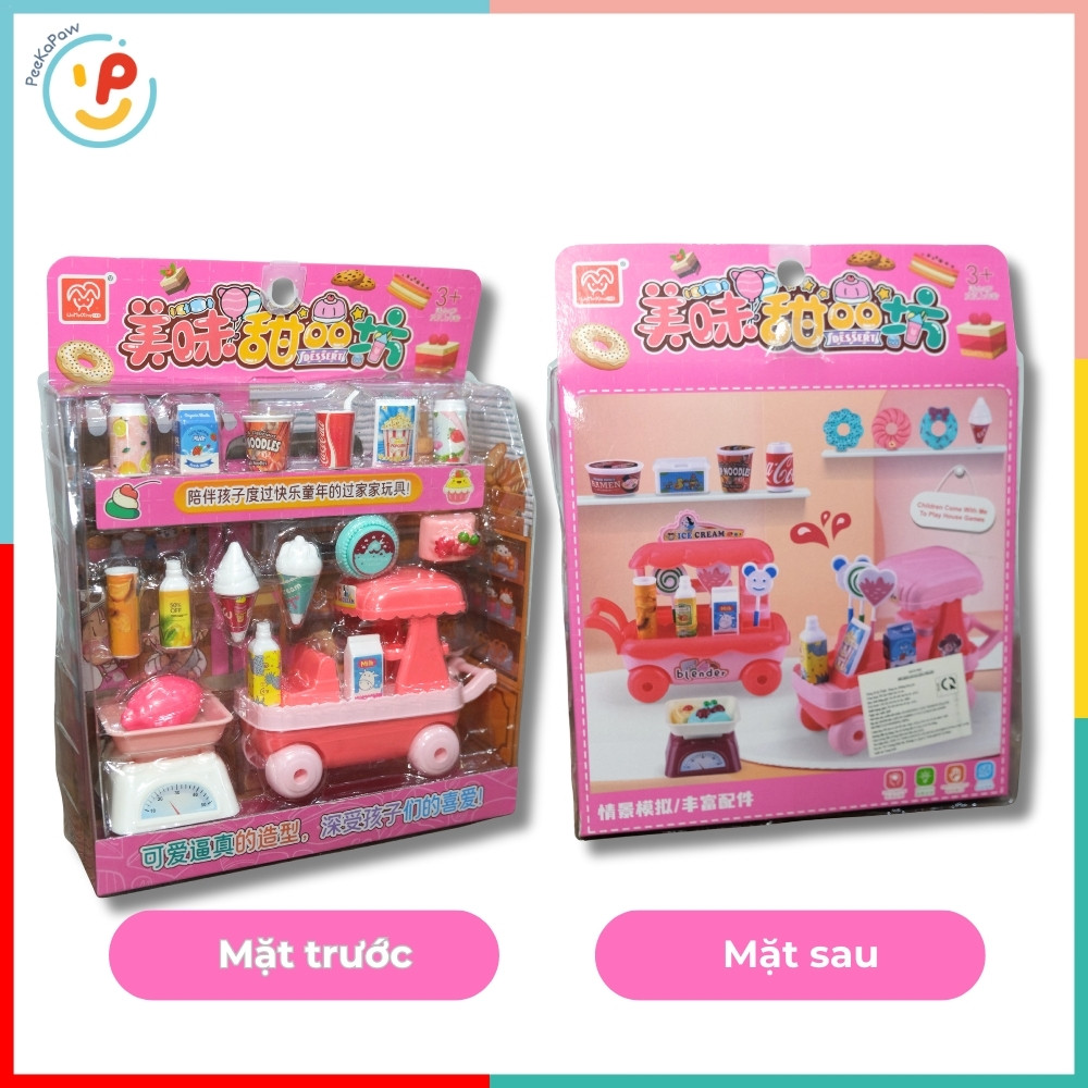 Bộ đồ chơi xe đẩy đồ ăn nhanh 1618-101 kèm phụ kiện siêu thị mini – PeeKaPaw Toys