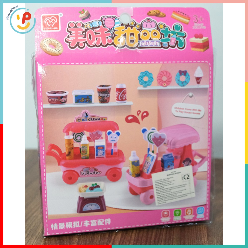 Bộ đồ chơi xe đẩy đồ ăn nhanh 1618-101 kèm phụ kiện siêu thị mini – PeeKaPaw Toys
