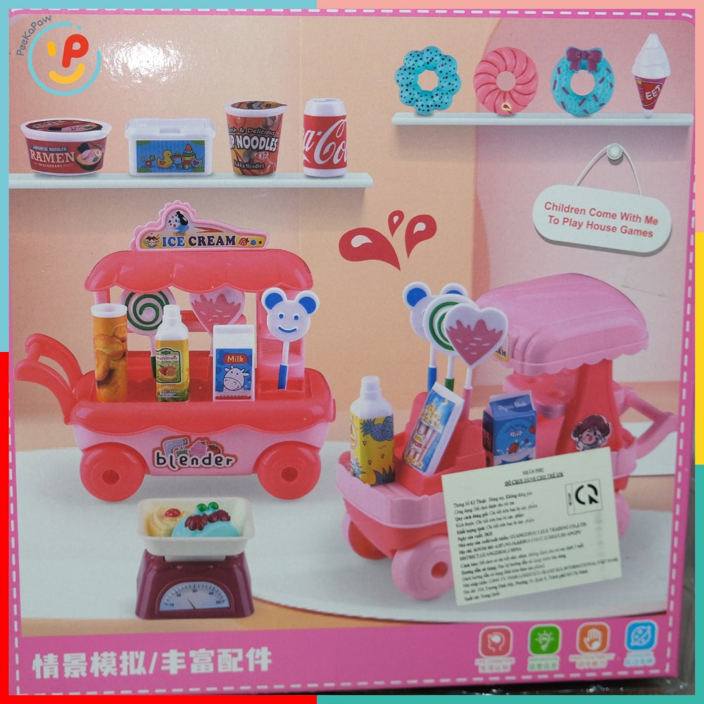 Bộ đồ chơi xe đẩy đồ ăn nhanh 1618-101 kèm phụ kiện siêu thị mini – PeeKaPaw Toys