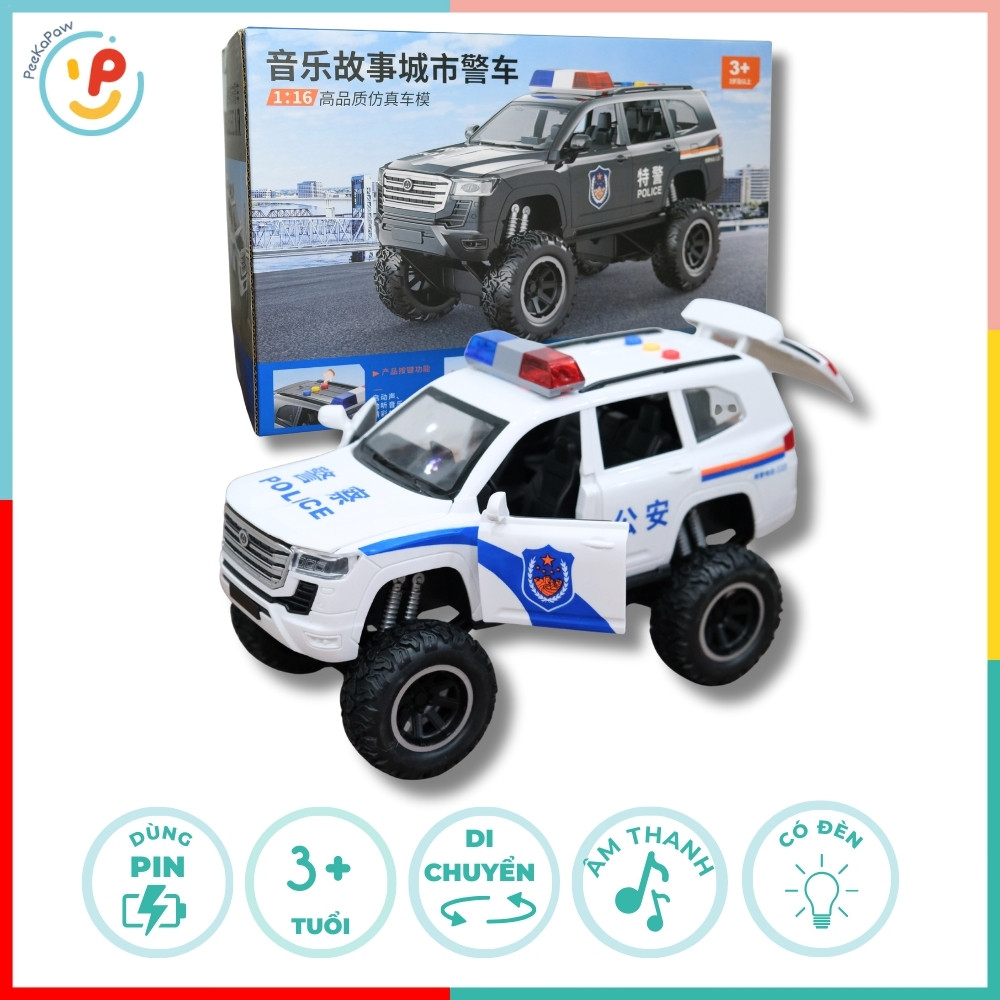Đồ chơi xe cảnh sát chạy trớn mở đóng cửa 6891 có đèn nhạc âm thanh chất liệu cao cấp PeeKaPaw Toys