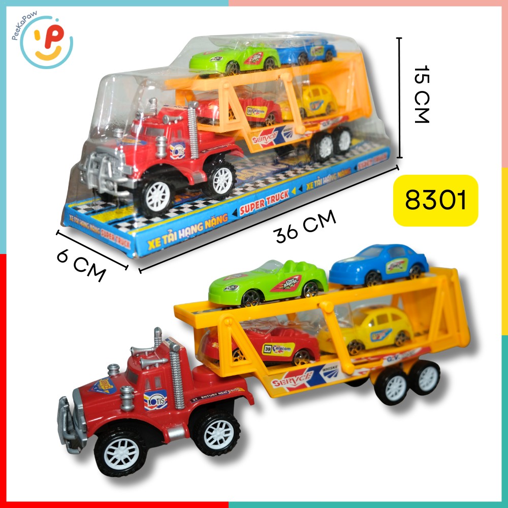 Mô hình xe tải chở ô tô 8305 8301 kèm 4 xe nhỏ chạy trớn – PeeKaPaw Toys
