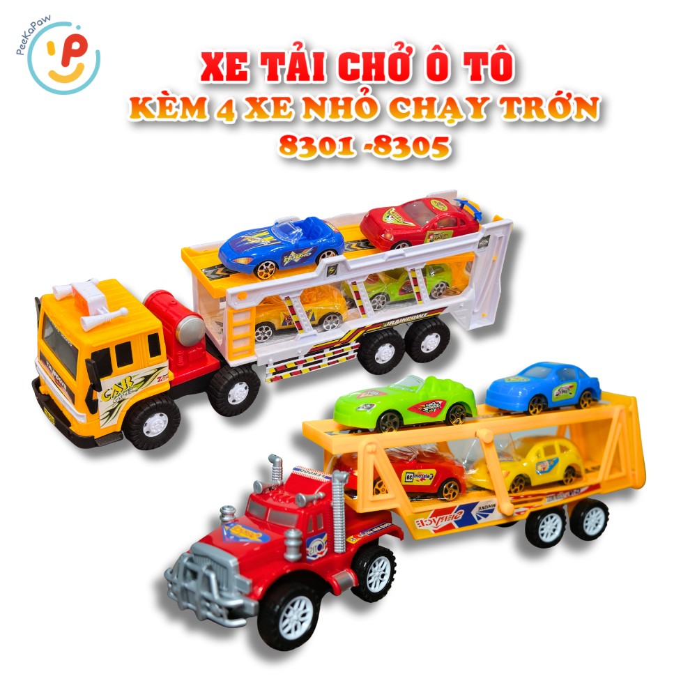 Mô hình xe tải chở ô tô 8305 8301 kèm 4 xe nhỏ chạy trớn – PeeKaPaw Toys