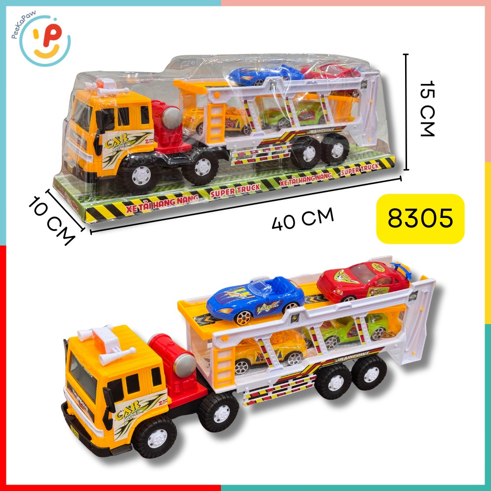Mô hình xe tải chở ô tô 8305 8301 kèm 4 xe nhỏ chạy trớn – PeeKaPaw Toys