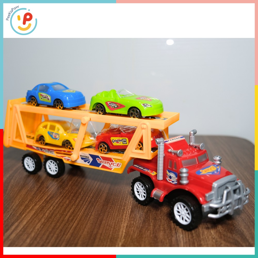 Mô hình xe tải chở ô tô 8305 8301 kèm 4 xe nhỏ chạy trớn – PeeKaPaw Toys