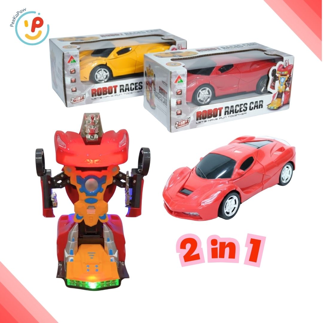 Đồ chơi Robot biến hình Xe đua chạy pin 2031 màu đỏ Peekabootoys