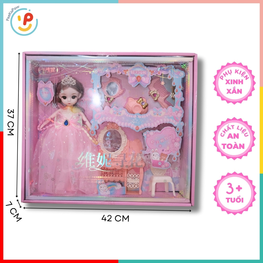 Búp Bê Công Chúa Váy Hồng Kèm Bộ Phụ Kiện Trang Điểm 102-161– Peekapaw Toys