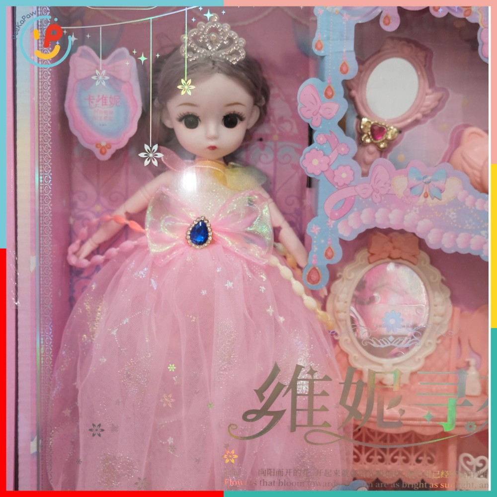 Búp Bê Công Chúa Váy Hồng Kèm Bộ Phụ Kiện Trang Điểm 102-161– Peekapaw Toys