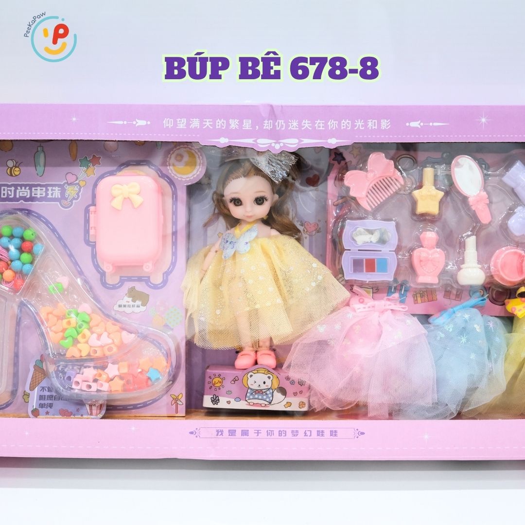Búp bê thời trang kèm vali và phụ kiện trang điểm váy xinh cho bé gái 678-8 PeeKaPaw Toys