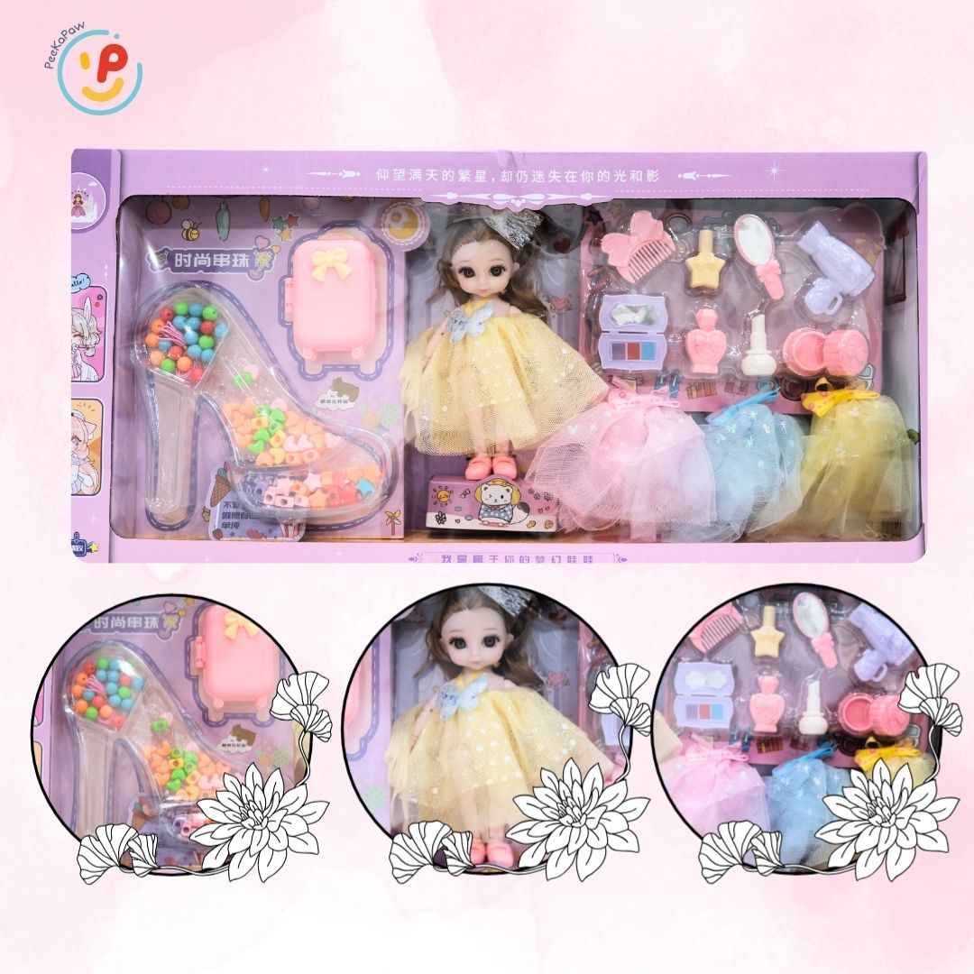 Búp bê thời trang kèm vali và phụ kiện trang điểm váy xinh cho bé gái 678-8 PeeKaPaw Toys