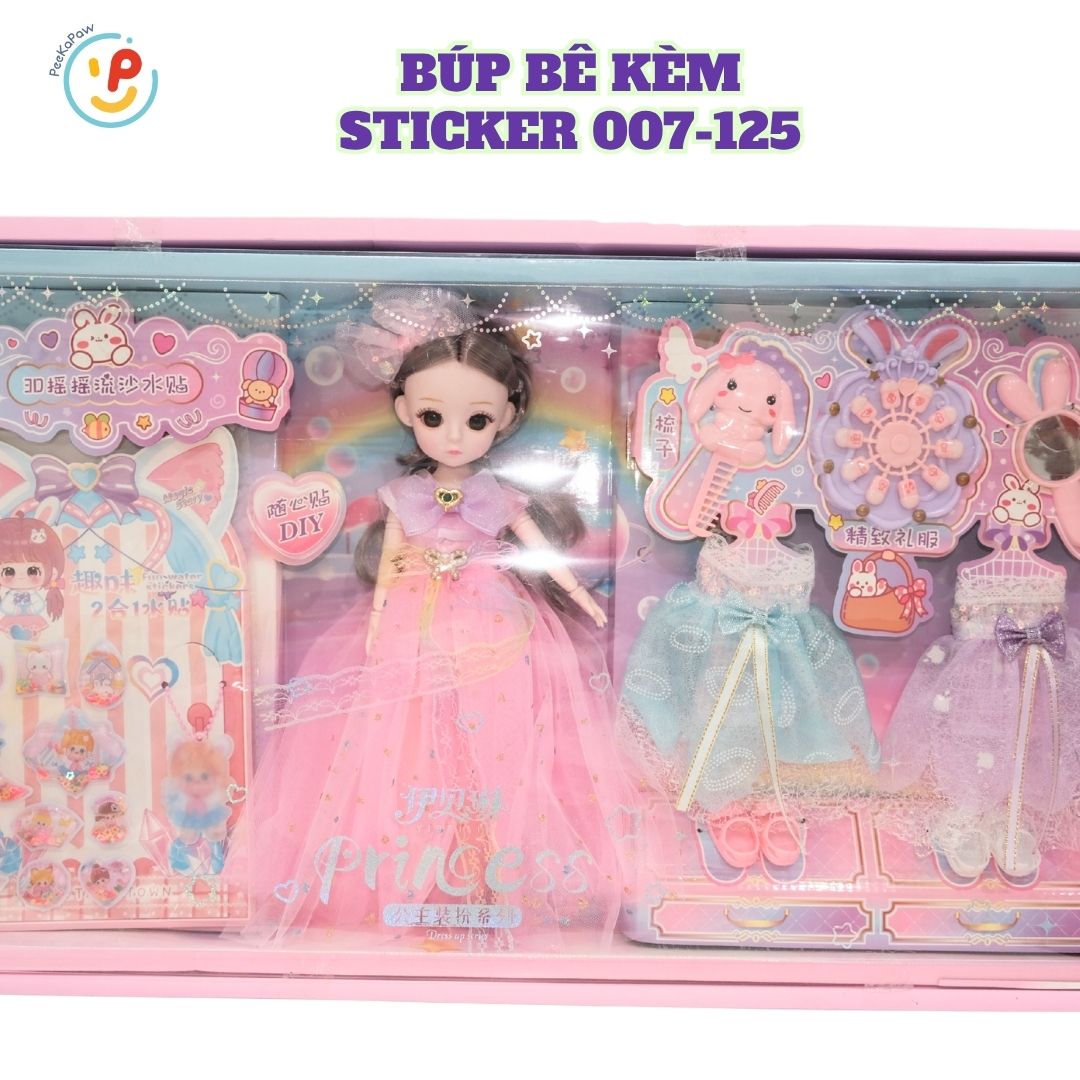 Búp bê thời trang kèm bộ sticker và phụ kiện trang điểm váy xinh cho bé gái 007-125 PeeKaPaw Toys