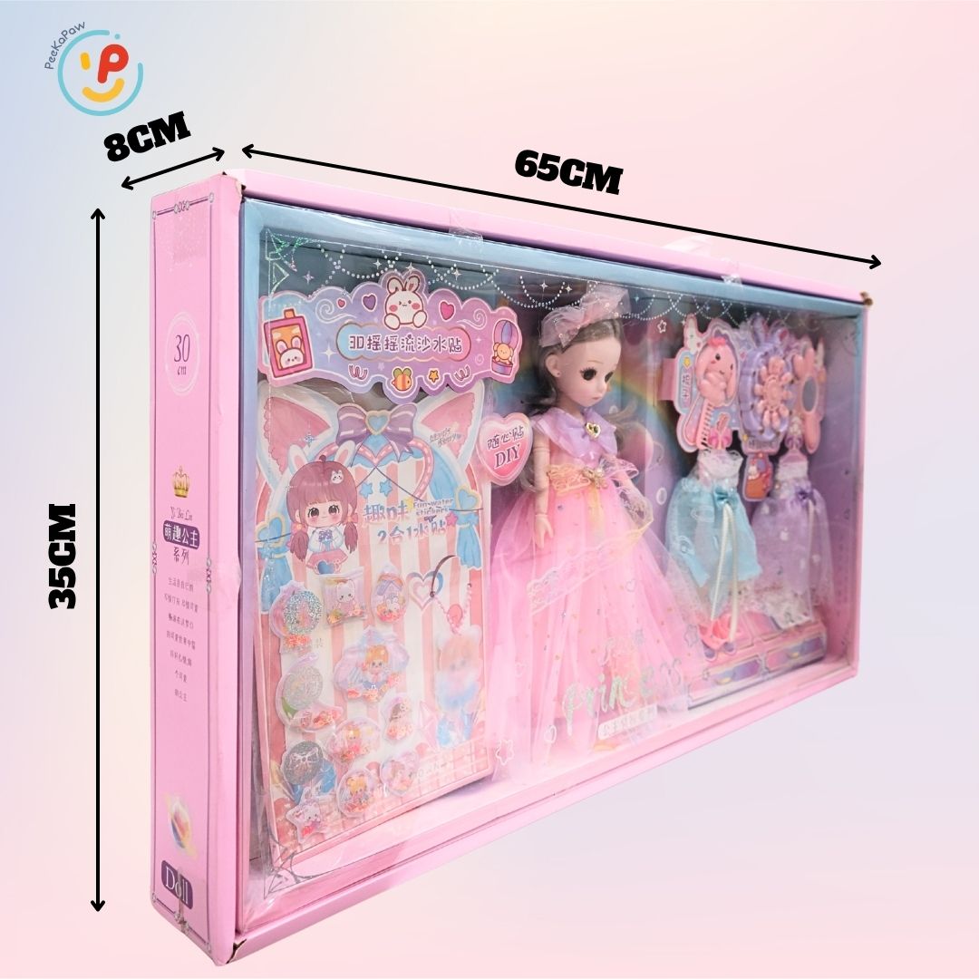 Búp bê thời trang kèm bộ sticker và phụ kiện trang điểm váy xinh cho bé gái 007-125 PeeKaPaw Toys