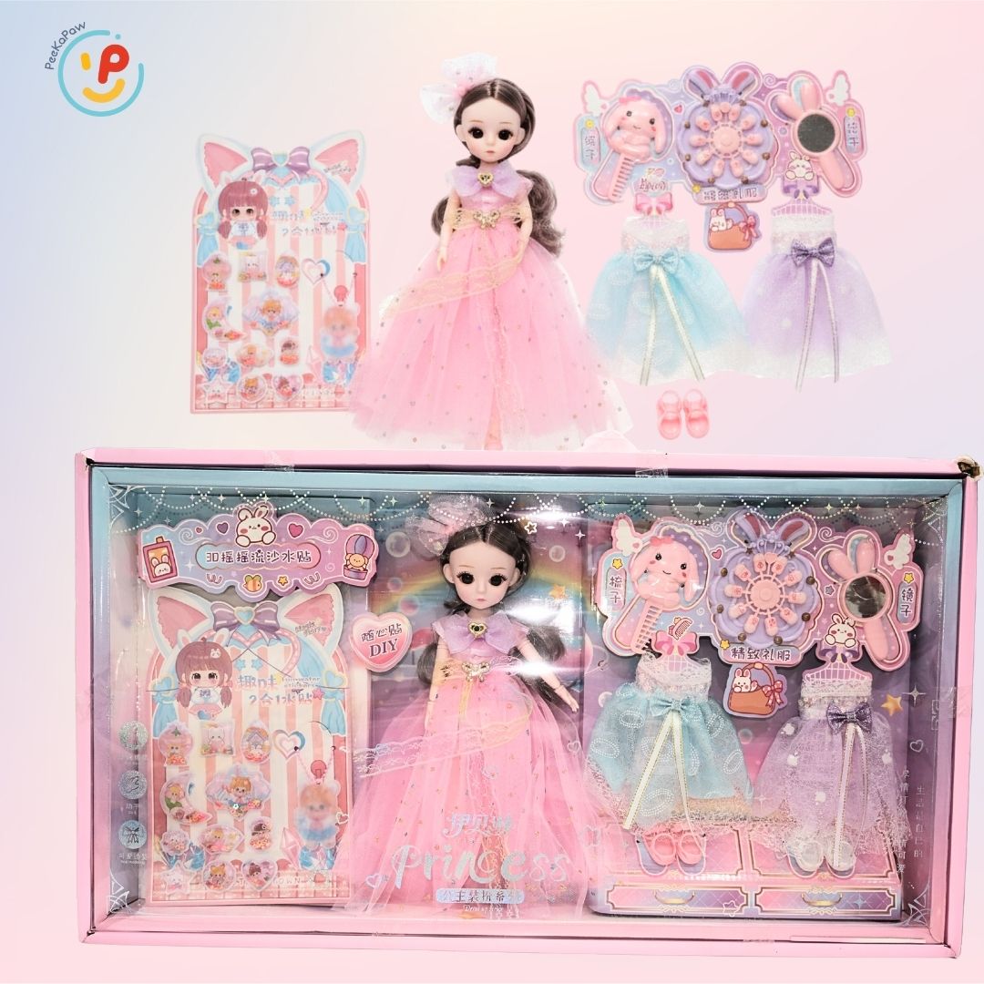 Búp bê thời trang kèm bộ sticker và phụ kiện trang điểm váy xinh cho bé gái 007-125 PeeKaPaw Toys