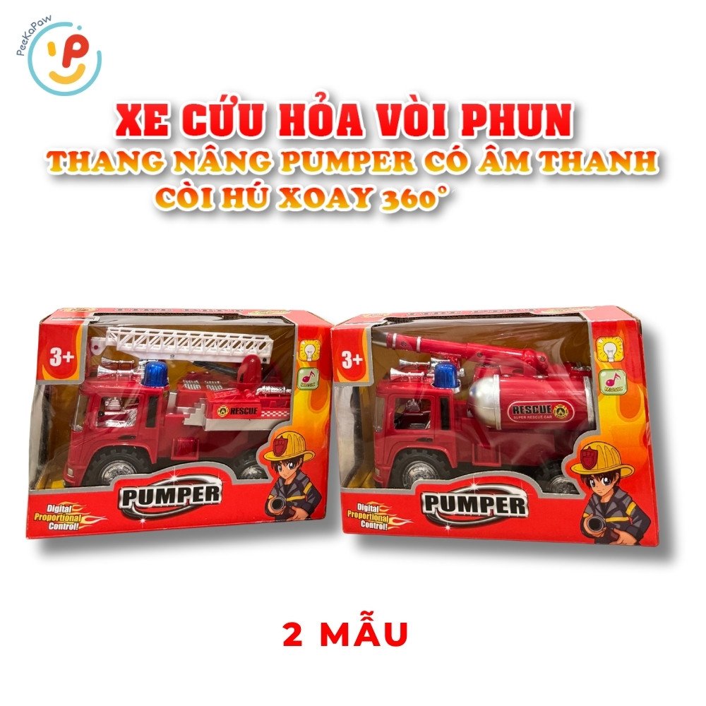 Đồ chơi xe cứu hỏa vòi phun thang nâng Pumper có đèn âm thanh còi hú xoay 360 độ 128 PeeKaPaw Toys