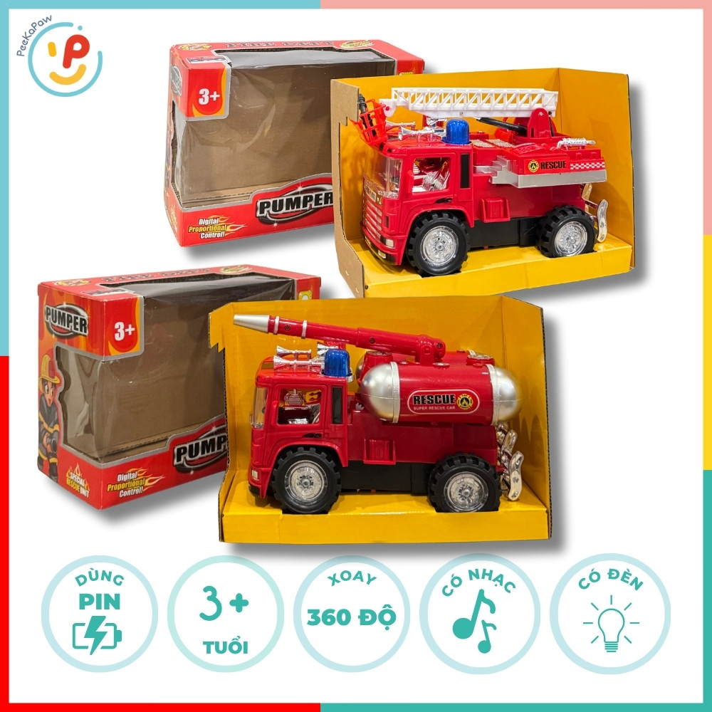 Đồ chơi xe cứu hỏa vòi phun thang nâng Pumper có đèn âm thanh còi hú xoay 360 độ 128 PeeKaPaw Toys