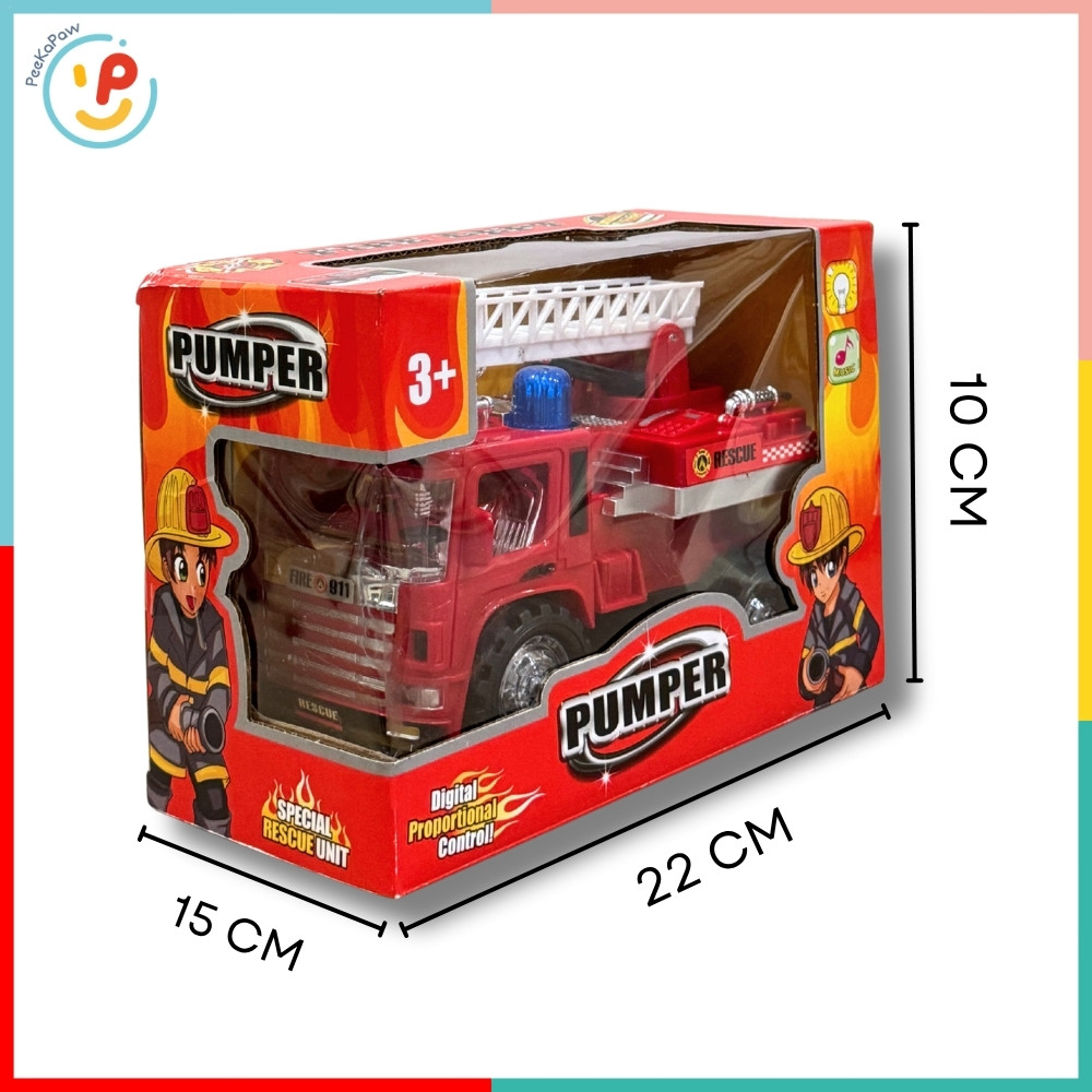 Đồ chơi xe cứu hỏa vòi phun thang nâng Pumper có đèn âm thanh còi hú xoay 360 độ 128 PeeKaPaw Toys