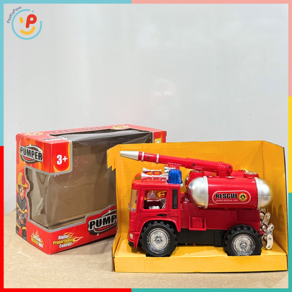 Đồ chơi xe cứu hỏa vòi phun thang nâng Pumper có đèn âm thanh còi hú xoay 360 độ 128 PeeKaPaw Toys