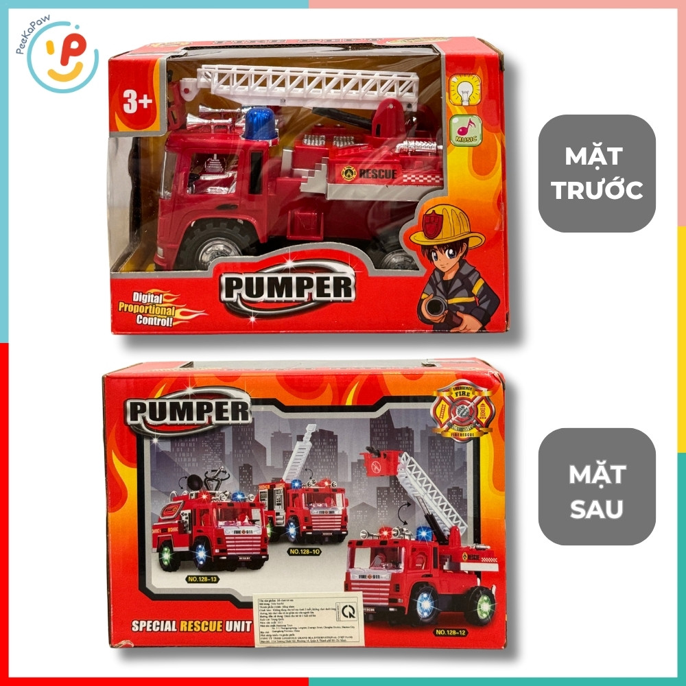 Đồ chơi xe cứu hỏa vòi phun thang nâng Pumper có đèn âm thanh còi hú xoay 360 độ 128 PeeKaPaw Toys