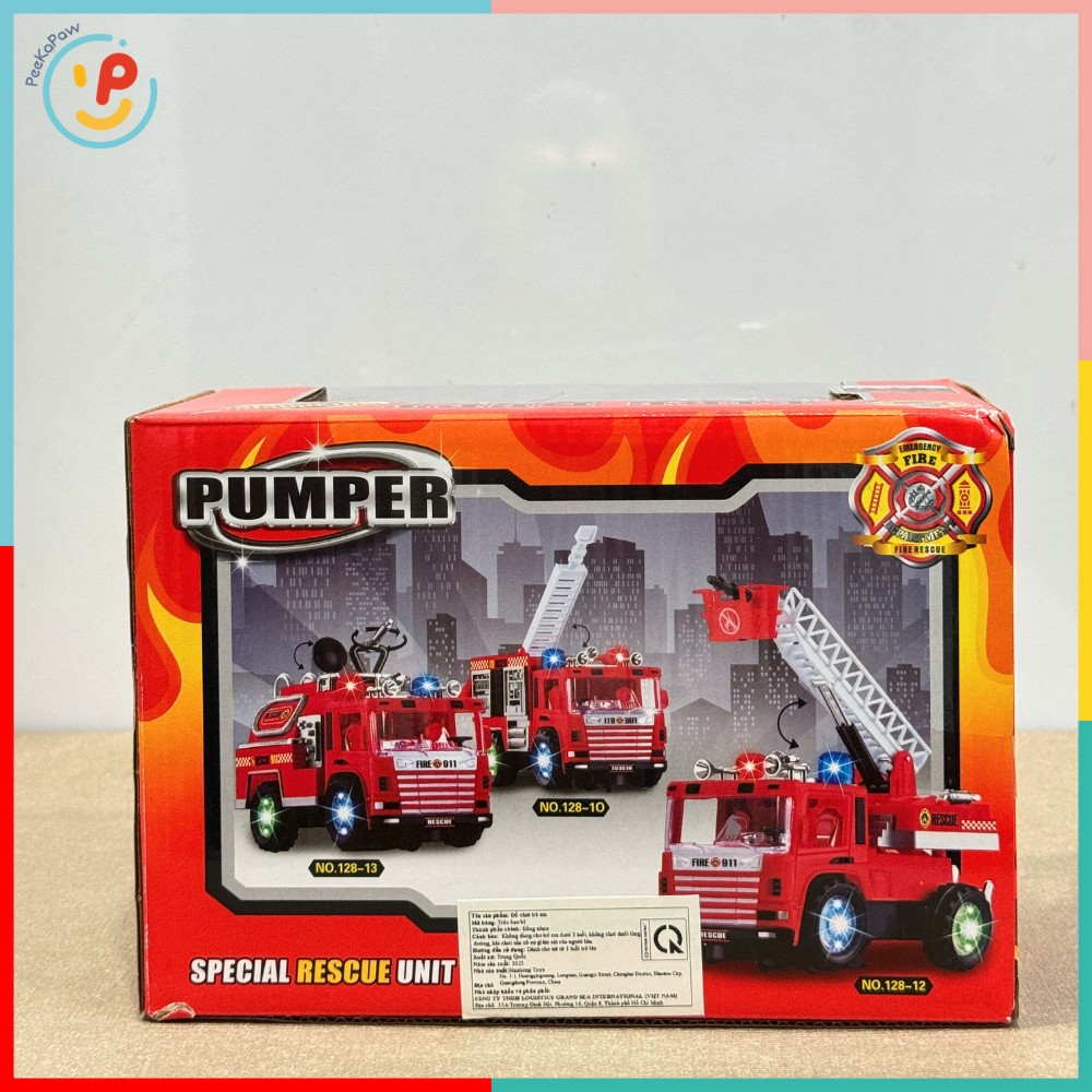 Đồ chơi xe cứu hỏa vòi phun thang nâng Pumper có đèn âm thanh còi hú xoay 360 độ 128 PeeKaPaw Toys