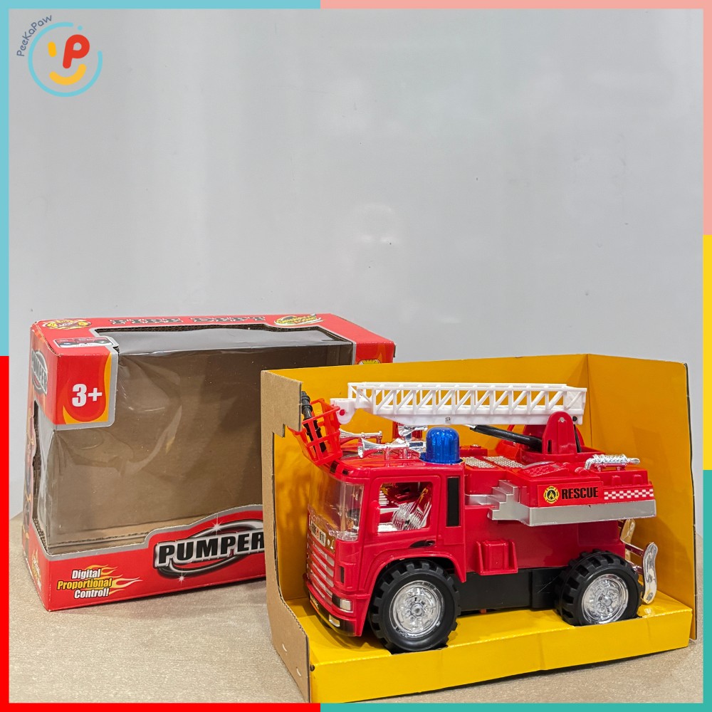 Đồ chơi xe cứu hỏa vòi phun thang nâng Pumper có đèn âm thanh còi hú xoay 360 độ 128 PeeKaPaw Toys