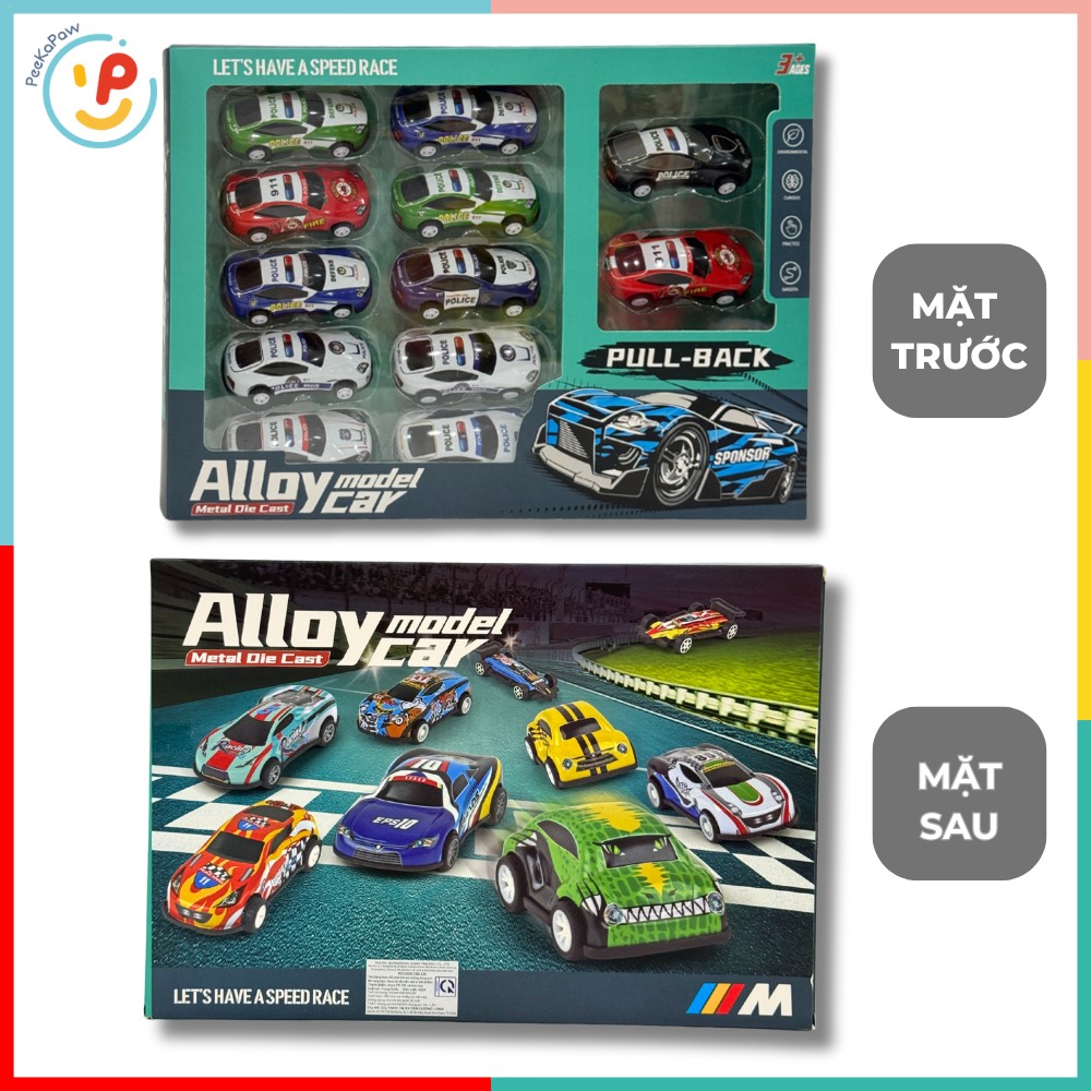 Hộp 12 xe mô hình chạy trớn siêu xe cảnh sát nhiều màu – PeeKaPaw Toys
