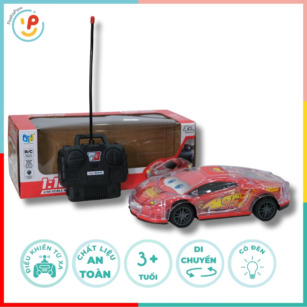 Xe ô tô điều khiển từ xa có đèn hoạt hình xe tia chớp tỉ lệ 1:18 034 PeeKaPaw Toys