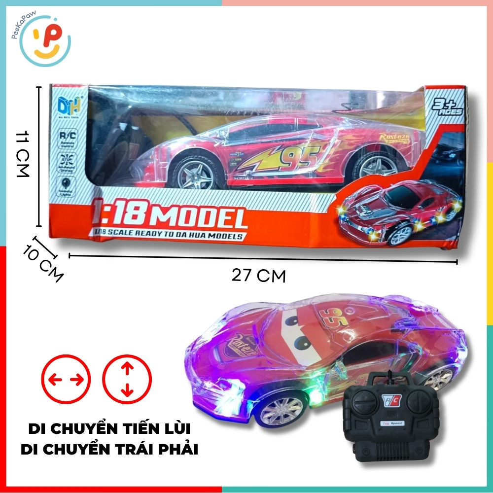 Xe ô tô điều khiển từ xa có đèn hoạt hình xe tia chớp tỉ lệ 1:18 034 PeeKaPaw Toys