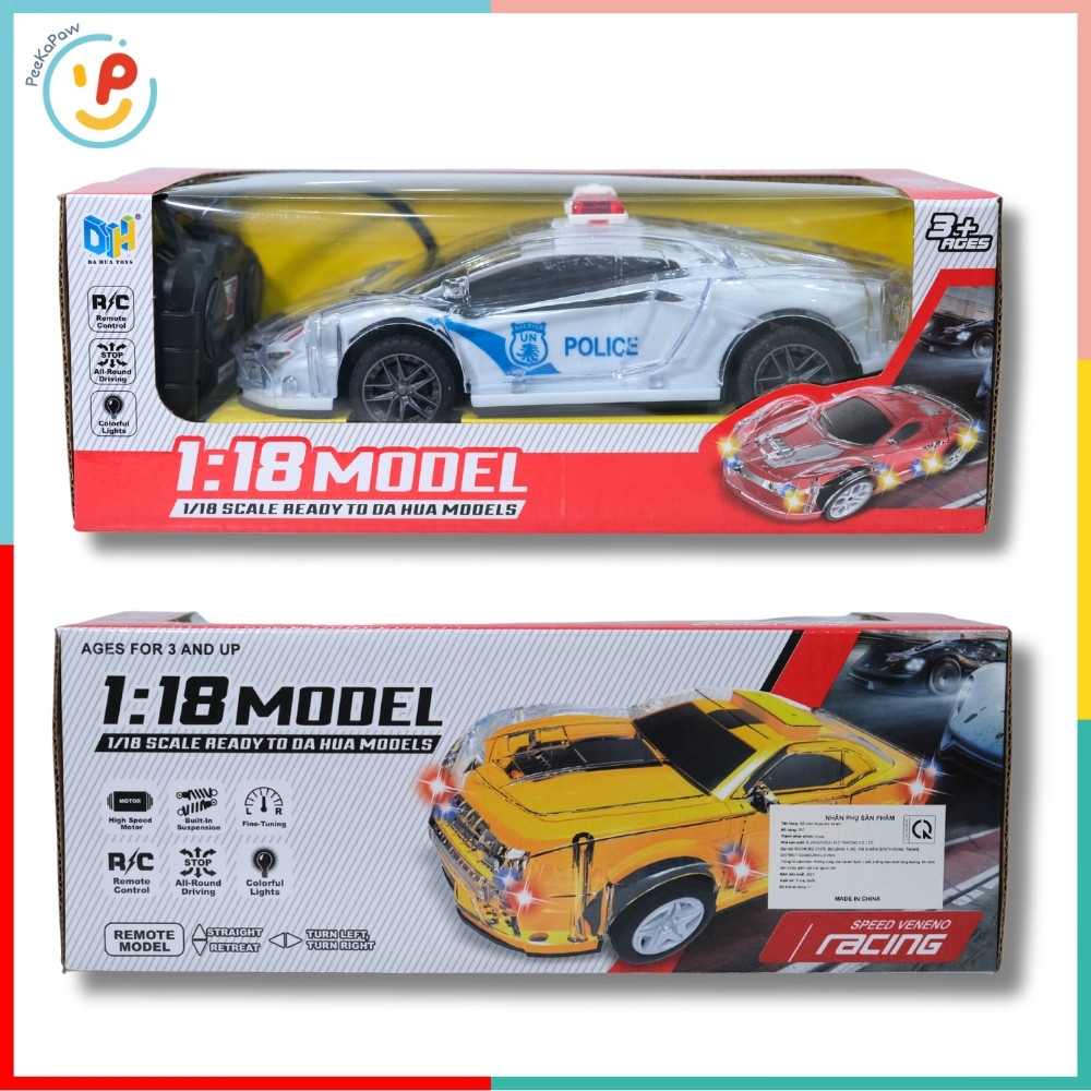 Xe cảnh sát điều khiển từ xa tỉ lệ 1:18 có đèn 032 – PeeKaPaw Toys