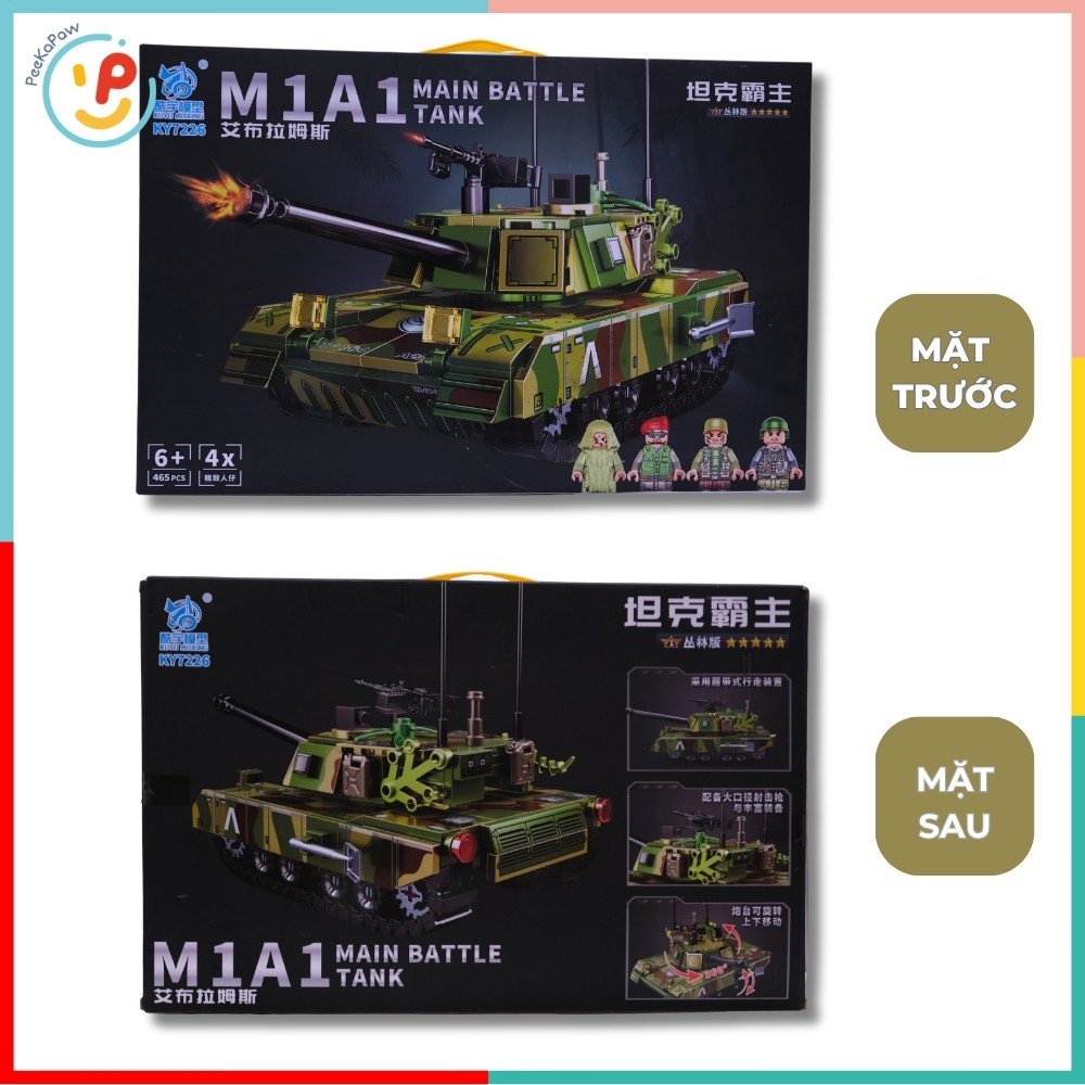 Đồ chơi lắp ráp xếp hình xe tăng chiến đấu 465 mảnh 4 nhân vật 7226 Peekaboo Toys