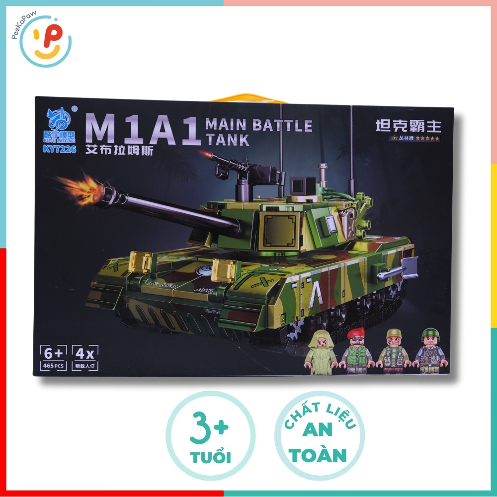 Đồ chơi lắp ráp xếp hình xe tăng chiến đấu 465 mảnh 4 nhân vật 7226 Peekaboo Toys