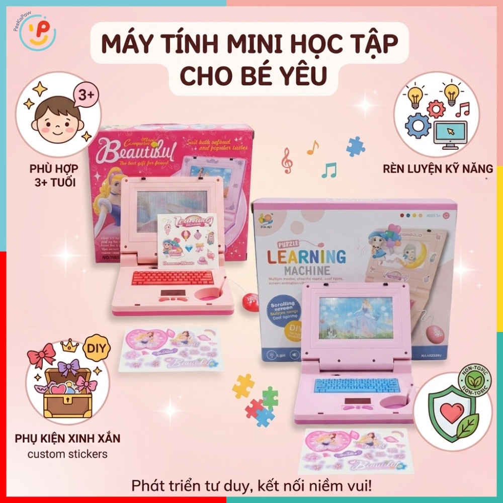Laptop Mini Có Nhạc Màn Hình Kể Chuyện Máy Tính Đồ Chơi Cho Bé HQ2236 PeeKaPaw Toys