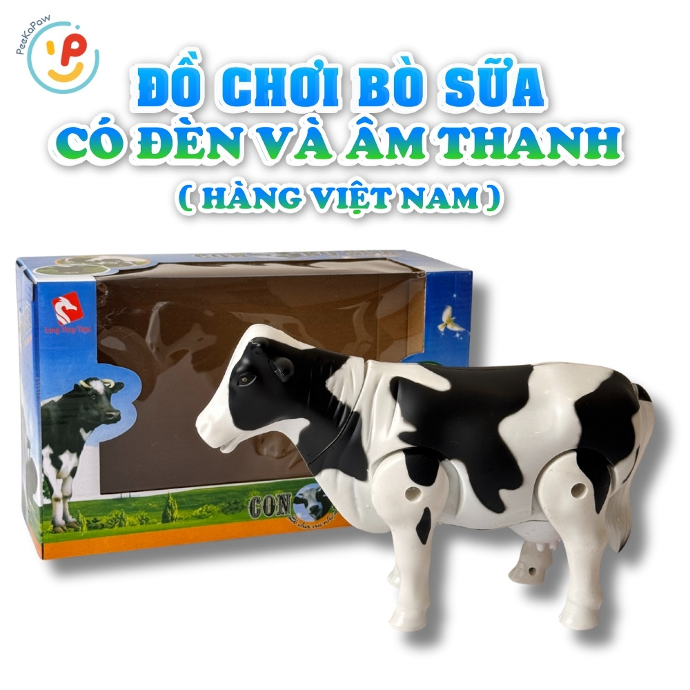 Mô hình bò sữa đồ chơi có đèn và âm thanh hàng Việt Nam PeeKaPaw Toys
